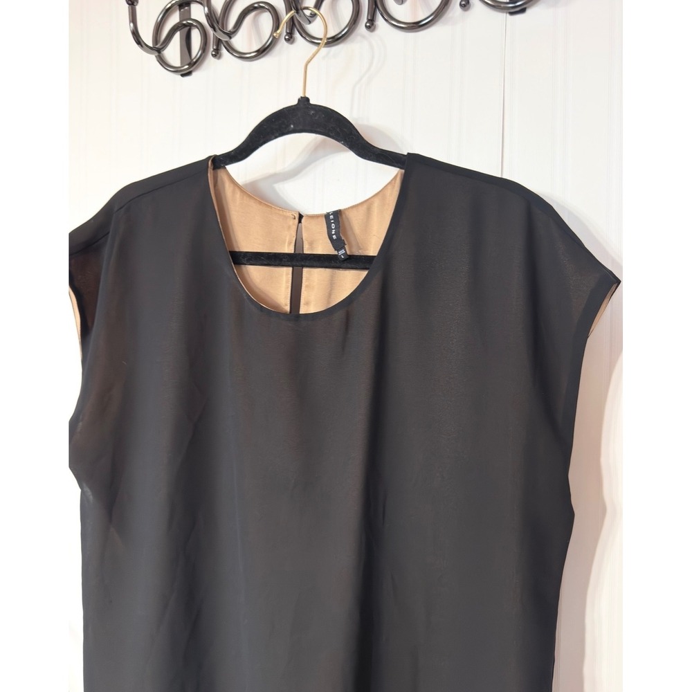 Pleione Womens Black Cap Sleeve Keyhole Back Blouse Tan Lining Size Large - Picture 2 of 4